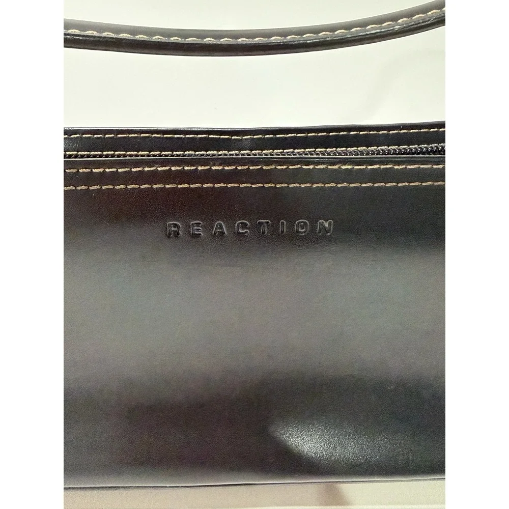 Kenneth Cole Reaction Black Baguette Shoulder Bag Y2K Faux Leather Vintage
